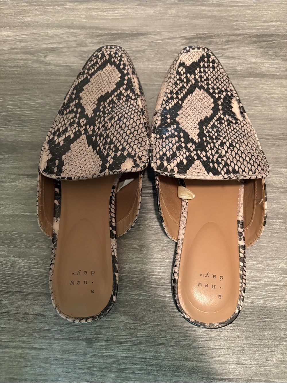 a new day Beige and Black Snake-Print Slip-On Mules